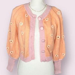 For Love And Lemons Peach and Pink Heart Cardigan